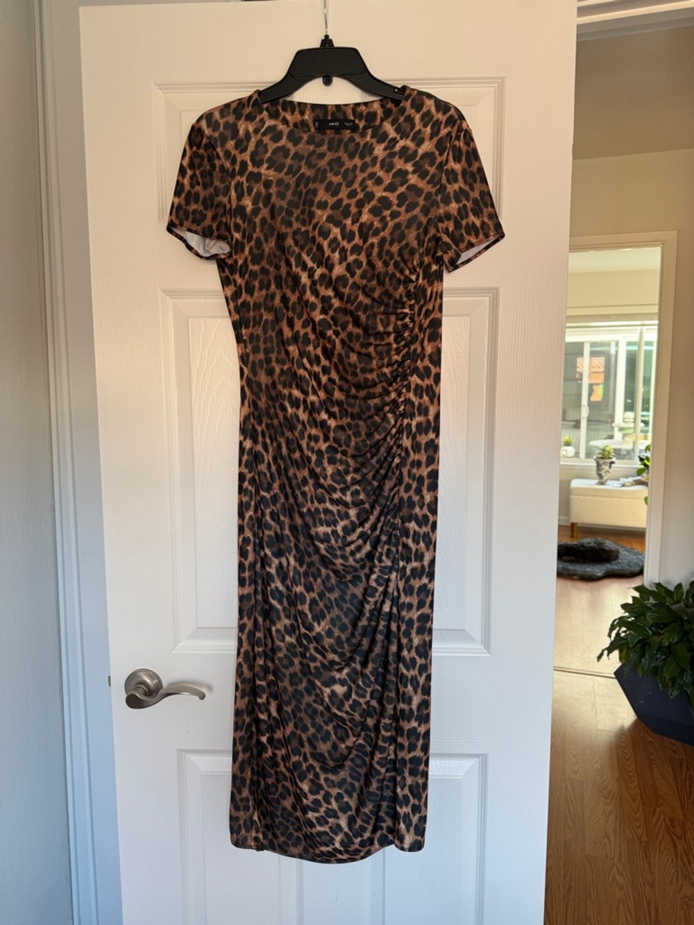 Mango Leopard Print Ruched Midi Dress - Brown and Black